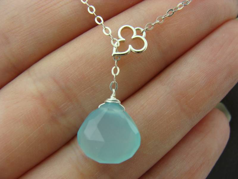 Aqua Blau Chalcedon Lariat Halskette 925 Sterling Silber von VestaJewelry