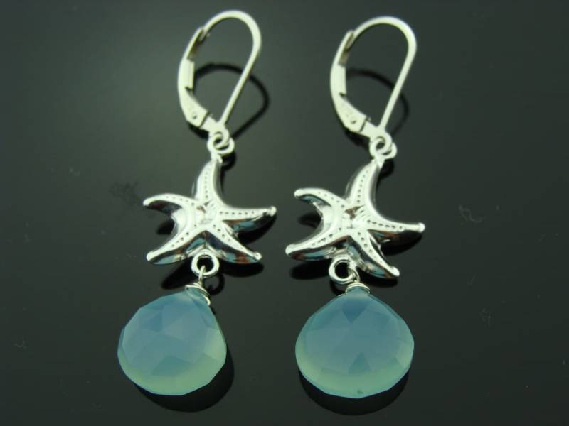 Aqua Blaue Chalcedon Seestern Ohrringe 925 Sterling Silber Strand Schmuck Ozean Brisuren .geschenk Für Sie von VestaJewelry