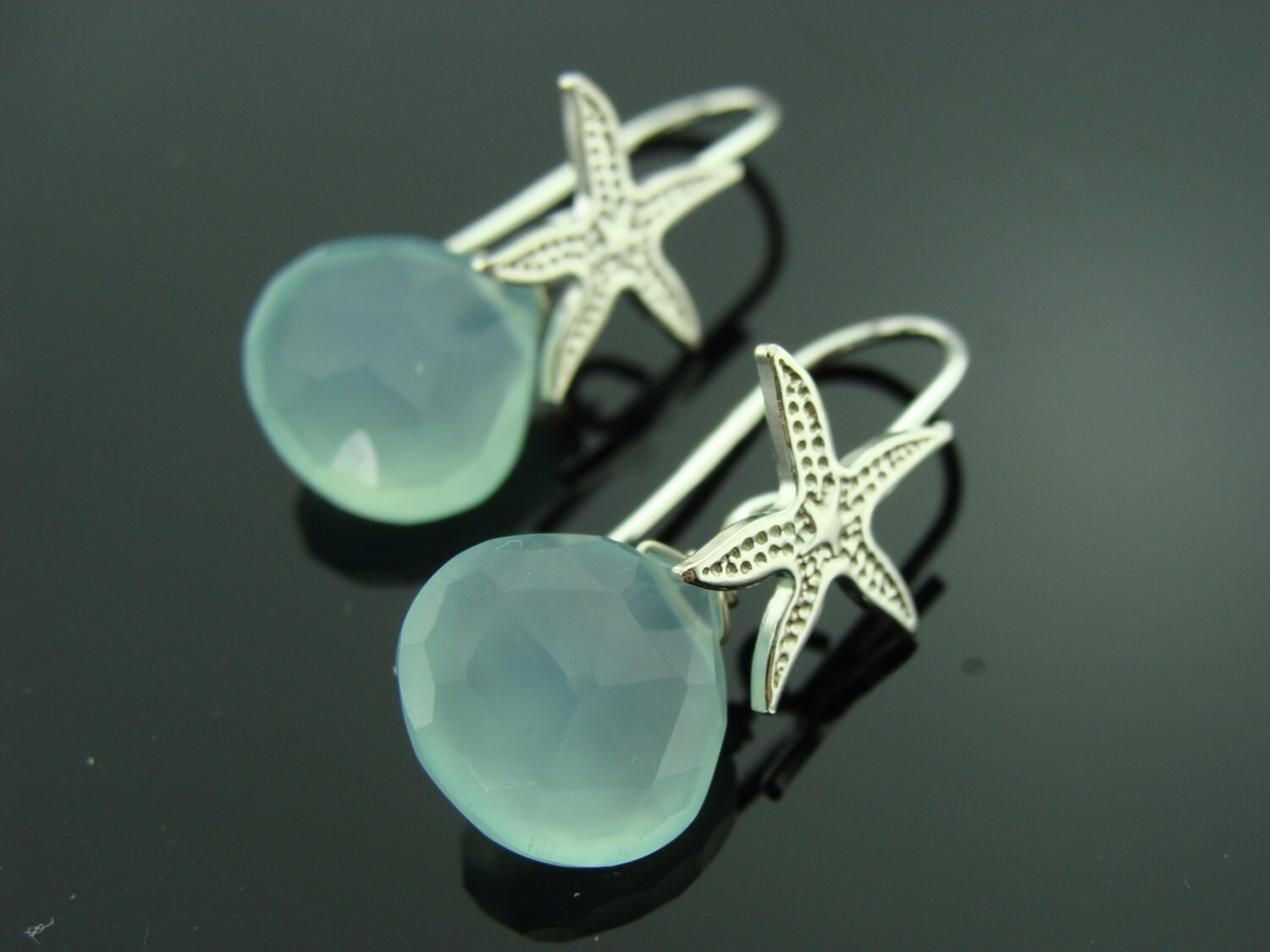 Aqua Blue Chalcedon Seestern Ohrringe 925 Sterling Silber Strand Ozean Schmuck von VestaJewelry