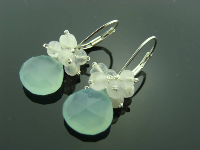 Aqua Blue Chalcedon Und Regenbogen Mondstein Ohrringe 925 Sterling Silber Geschenk Für Sie Handgemachter Schmuck von VestaJewelry