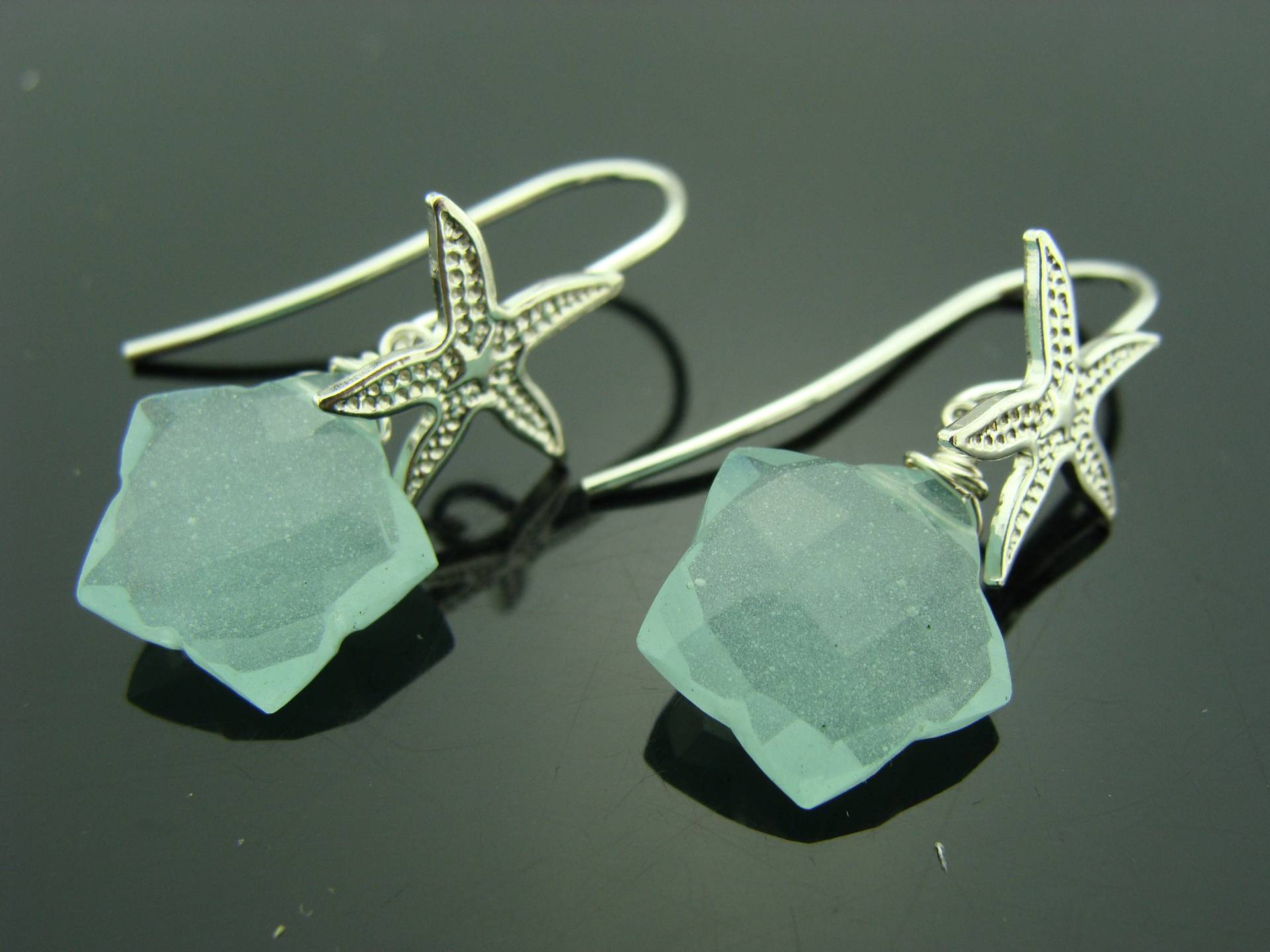 Aqua Chalcedon Seestern Ohrringe 925 Sterling Silber Strand Schmuck Blauer Quarz Ozean Geschenk Für Sie von VestaJewelry