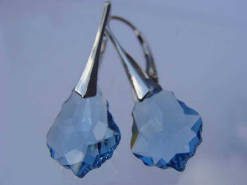 Aquamarin Barock Ohrringe Swarovski Kristall Tropfen 925 Sterling Silber Klappbrisur Ozeanblauer Schmuck von VestaJewelry