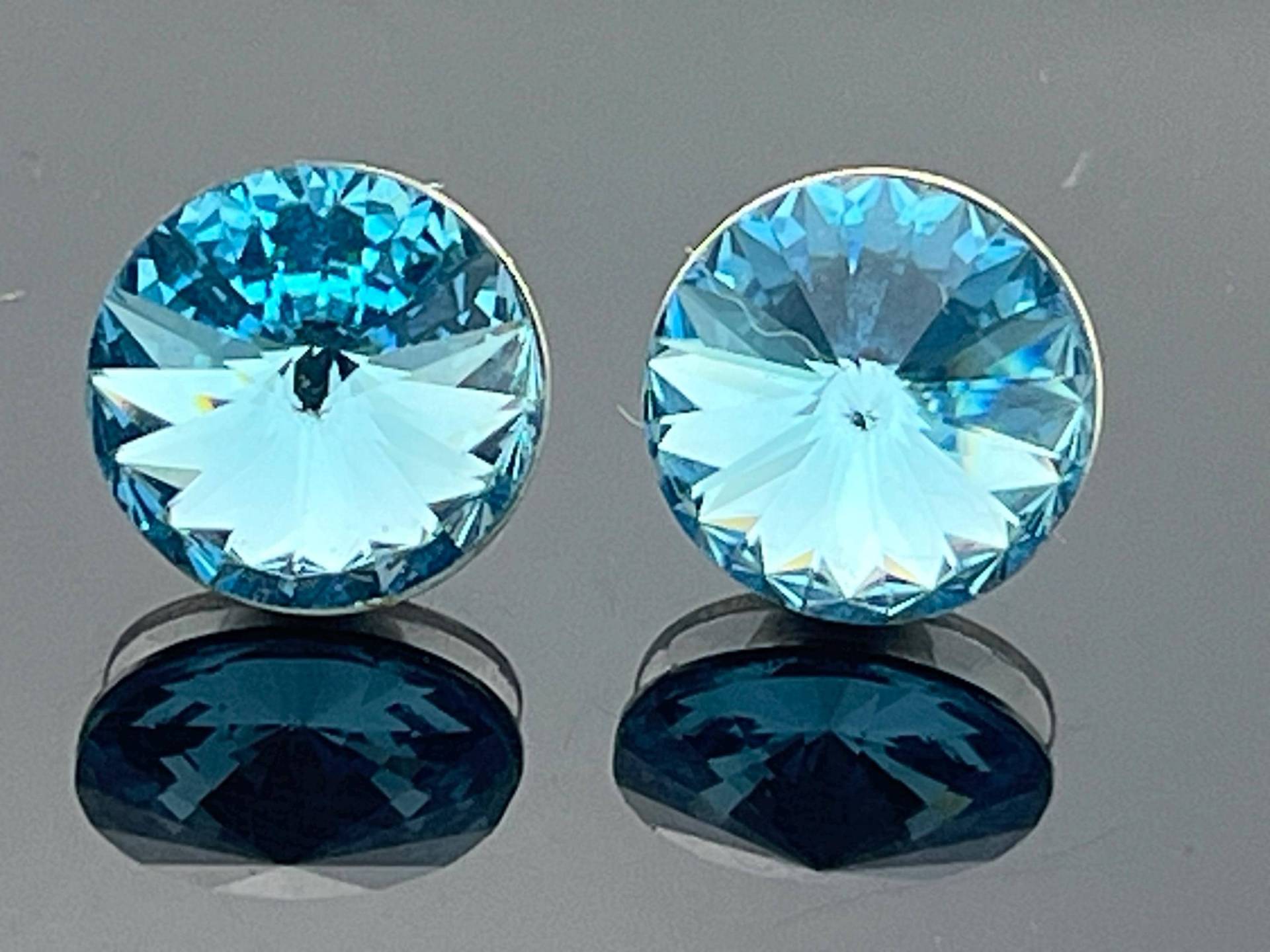 Aquamarin Swarovski Kristall Ohrstecker 12 Mm Rivoli 925 Sterling Silber von VestaJewelry