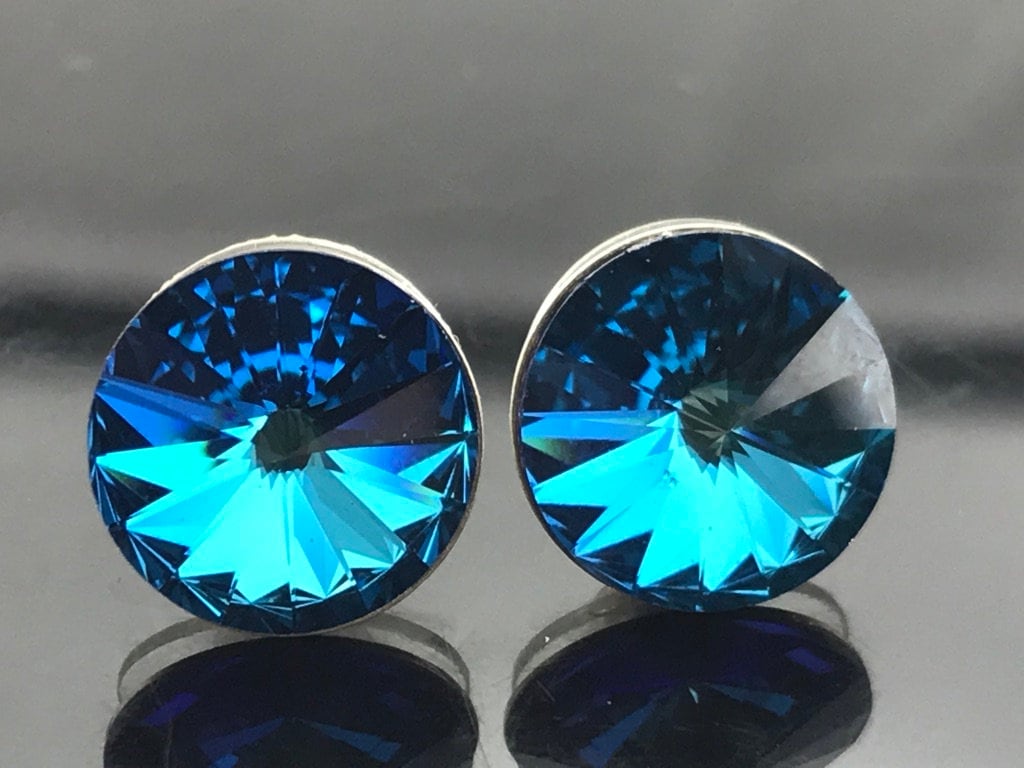 Bermuda Blau Swarovski Kristall Ohrstecker 12 Mm Rivoli 925 Sterling Silber von VestaJewelry