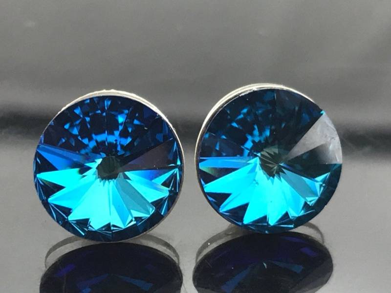 Bermuda Blau Swarovski Kristall Ohrstecker 12 Mm Rivoli 925 Sterling Silber von VestaJewelry