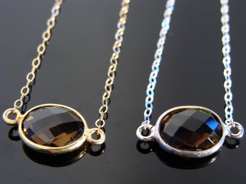 Lünette Set Rauchquarz Gliederhalskette 925 Sterling Silber Oder 14 K Gold Gefüllt Edelstein von VestaJewelry