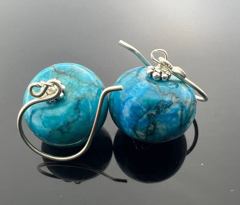 Blau Ozean Jaspis Ohrringe 925 Sterling Silber Ohrhänger Natürlicher Edelstein Schmuck Erdige Boho Geschenk von VestaJewelry