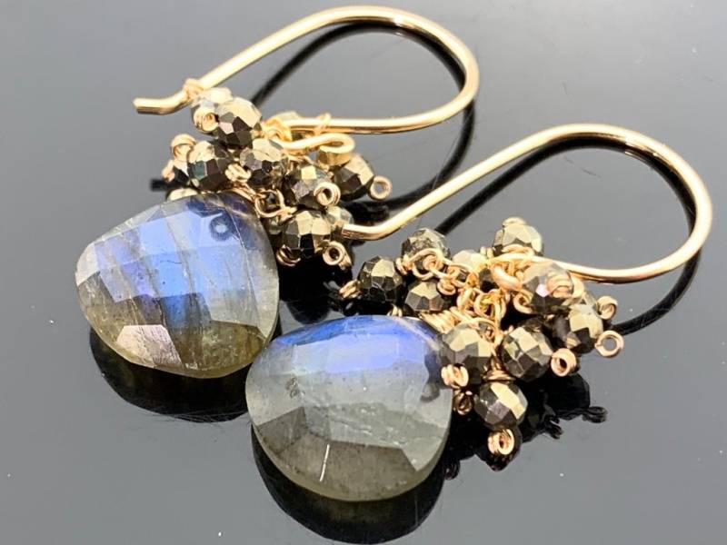 Blitz Labradorit & Pyrit Ohrringe 14K Gold Filled Oder 925 Sterling Silber Heilstein Schmuck Geschenk Für Sie von VestaJewelry