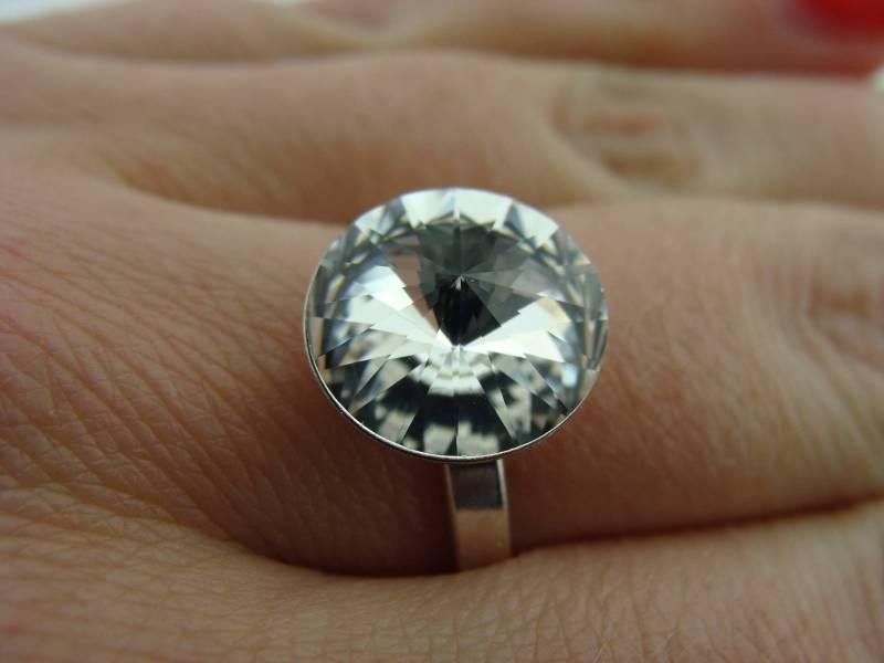 Crystal Clear Rivoli Ring Swarovski 12 Mm Stein 925 Sterling Silber Schmuck Größe 7, 5 von VestaJewelry