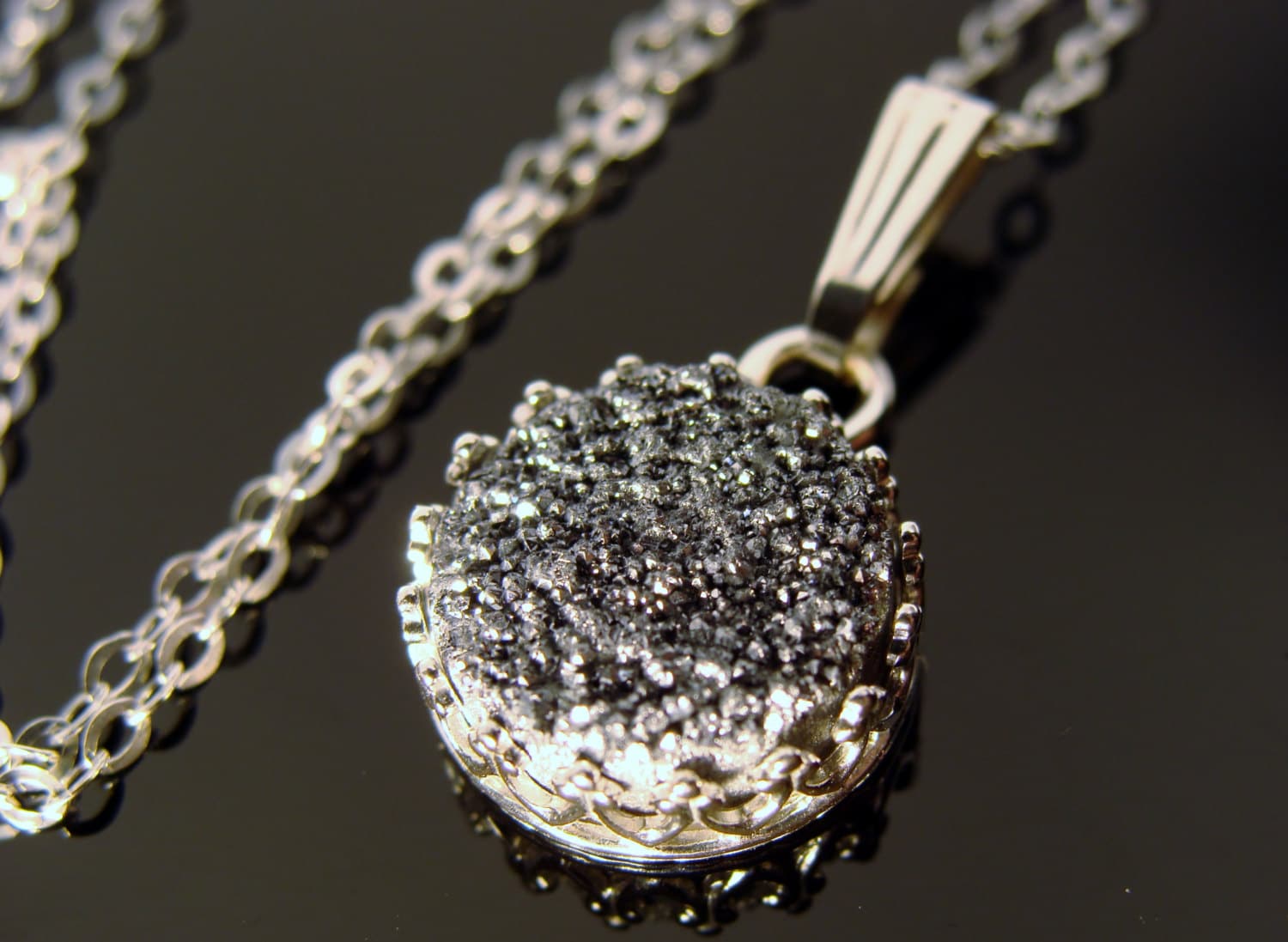 Druzy Kristall Quarz Anhänger 925 Sterling Silber Halskette Roher Schein Edelstein Zierlicher Geschenk Für Sie Boho Schmuck von VestaJewelry