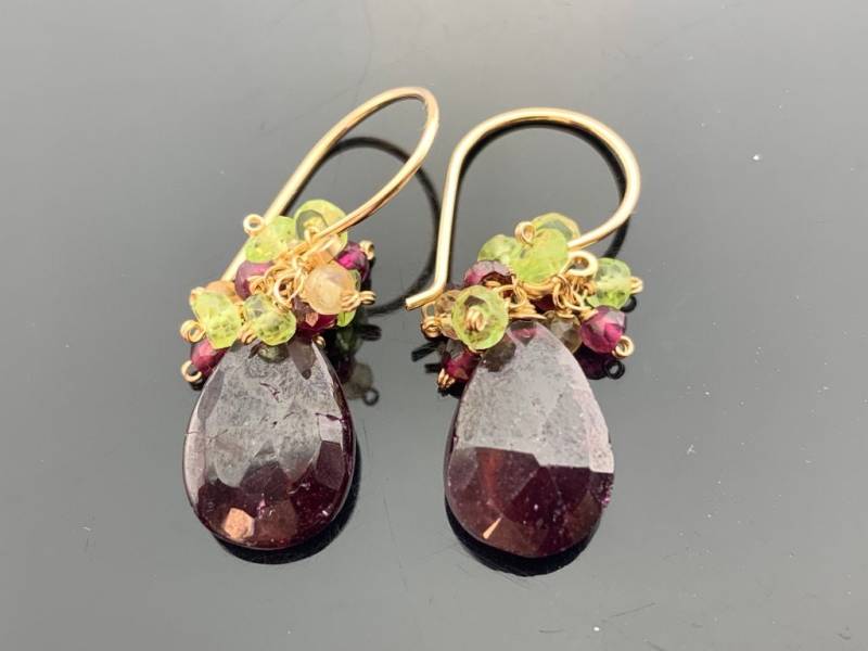 Granat Peridot Citrin Cluster Ohrringe 14K Gold Gefüllt Oder 925 Sterling Silber Edelstein Geschenk Januar August November von VestaJewelry