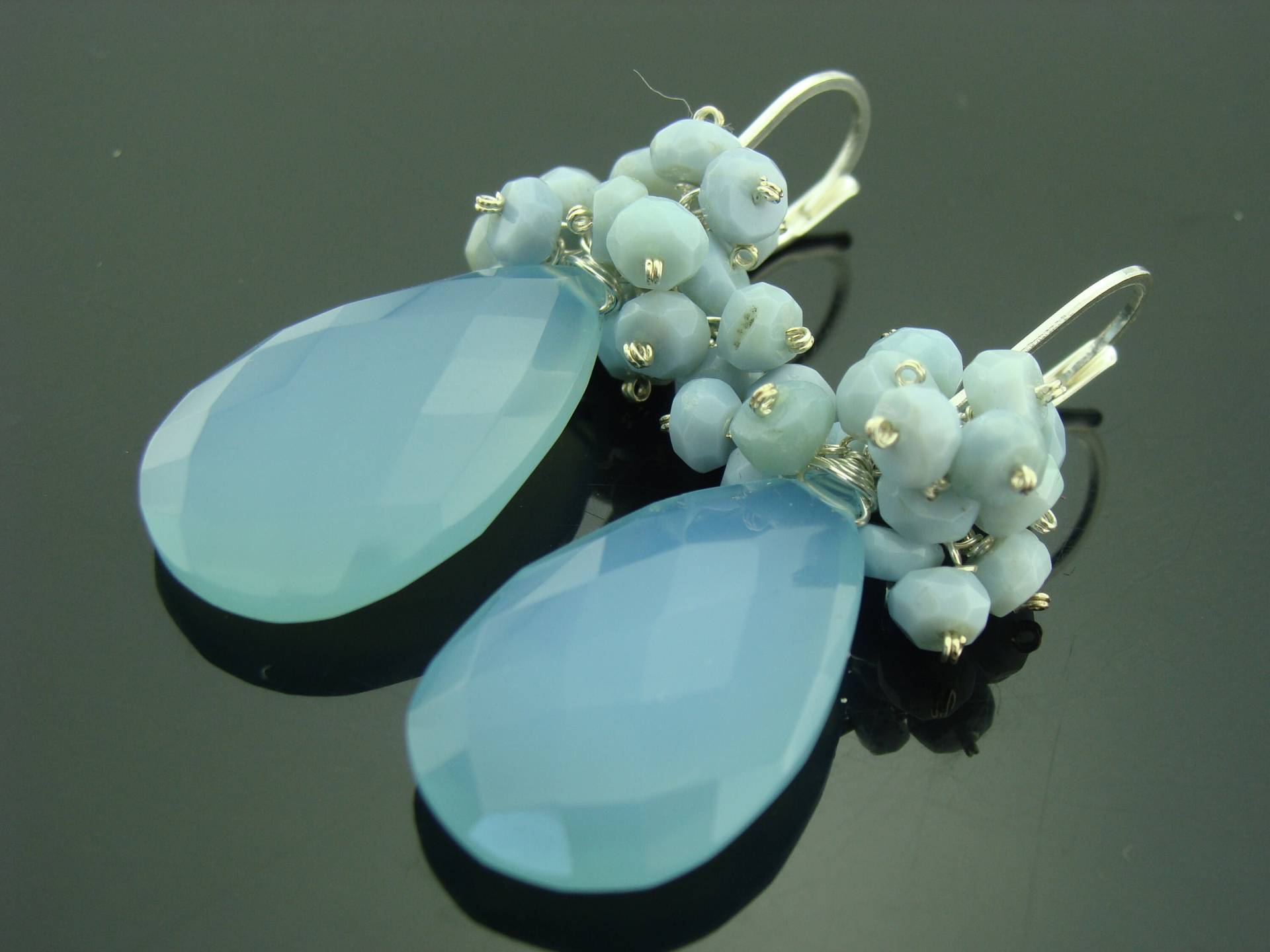 Große Aqua Blaue Chalcedon Und Boulder Opal Ohrringe 925 Sterling Silber Oder 14 K Gold Filled Leverback Edelstein Schmuck Geschenk Für Sie von VestaJewelry