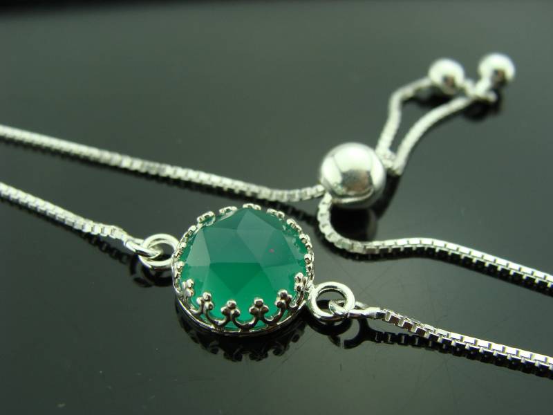 Grün Onyx Armband 925 Sterling Silber Einstellbar Quaste Edelstein Minimalist Geschenk Für Sie Handgemachter Schmuck von VestaJewelry