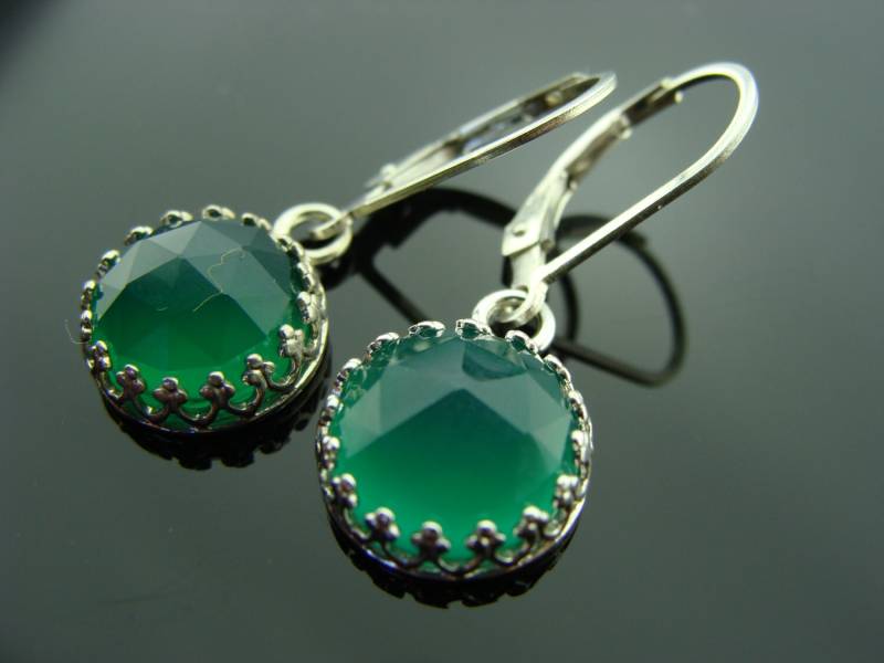 Grüne Onyx Brisur Ohrringe Rose Cut Bezel Set Edelstein 925 Sterling Silber Baumeln Geschenk Für Sie von VestaJewelry