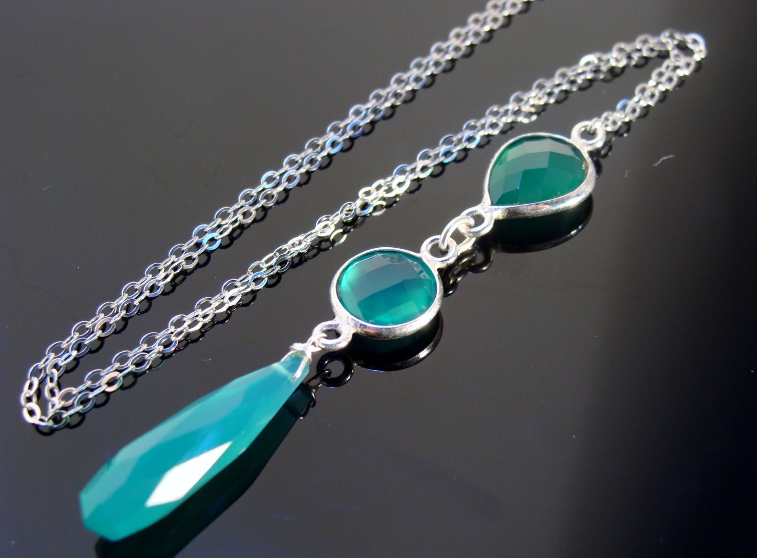 Grüne Onyx & Chalcedon Halskette 925 Sterling Silber Edelstein Schmuck Elegante Handgemachte von VestaJewelry