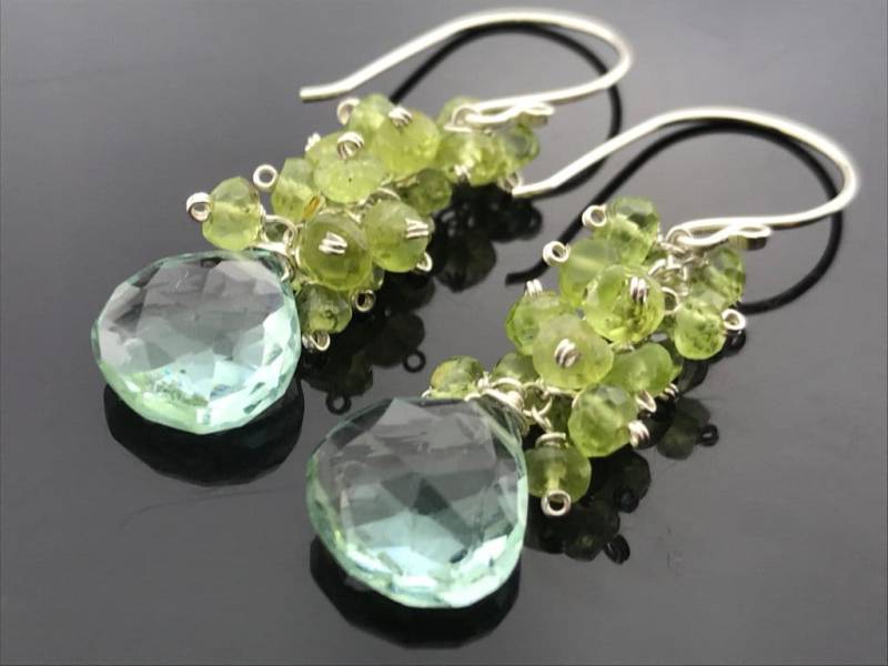 Grünquarz & Peridot Ohrringe 925 Sterlingsilber Cluster Dangle Edelstein Schmuck Handgemachtes Geschenk Für Sie August Birthstone Grünquarz & Peridot Ohrringe 925 Sterlingsilber Cluster Dangle Edelstein Schmuck Handgemachtes Geschenk Für Sie August Birthstone von VestaJewelry