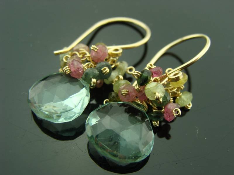 Grünquarz & Wassermelonenturmalin Cluster Ohrringe Und Passende Halskette 14K Gold Filled Oder Sterling Silber Geschenk Für Sie von VestaJewelry