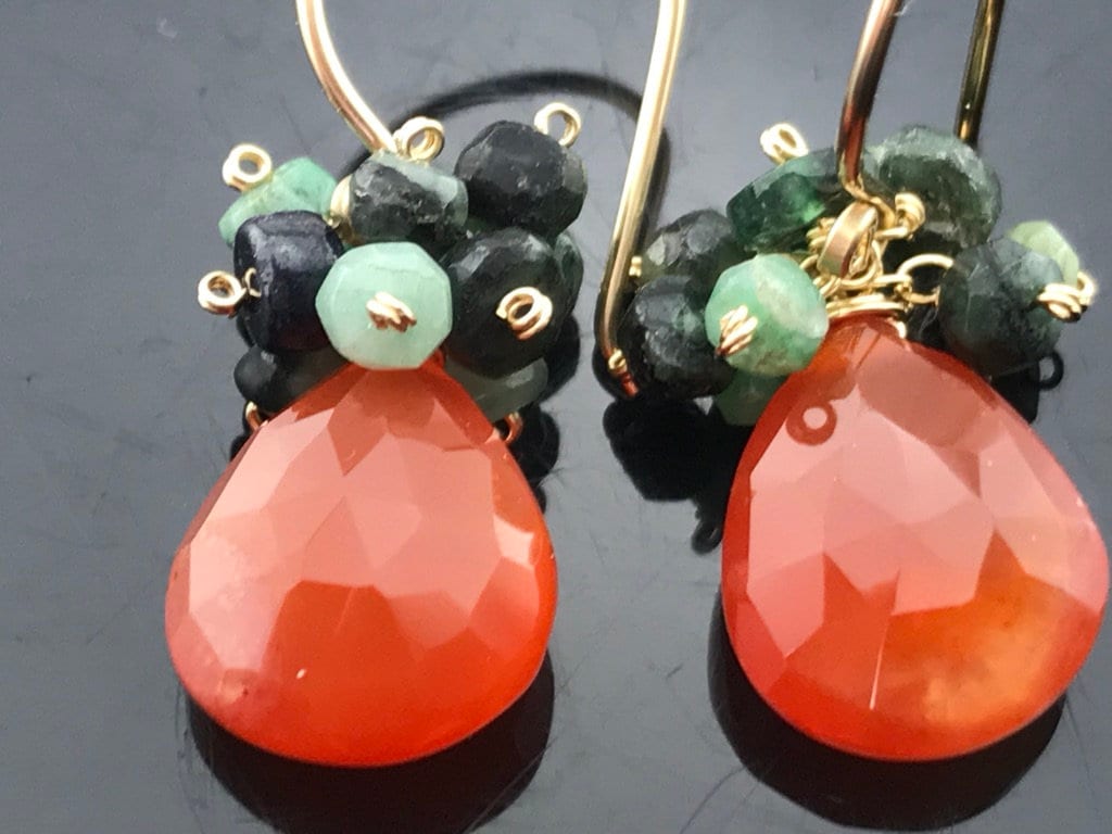 Karneol Und Smaragd Cluster Ohrringe 14K Gold Filled Oder 925 Sterling Silber Handgemachtes Edelstein Schmuck Geschenk Für Sie von VestaJewelry