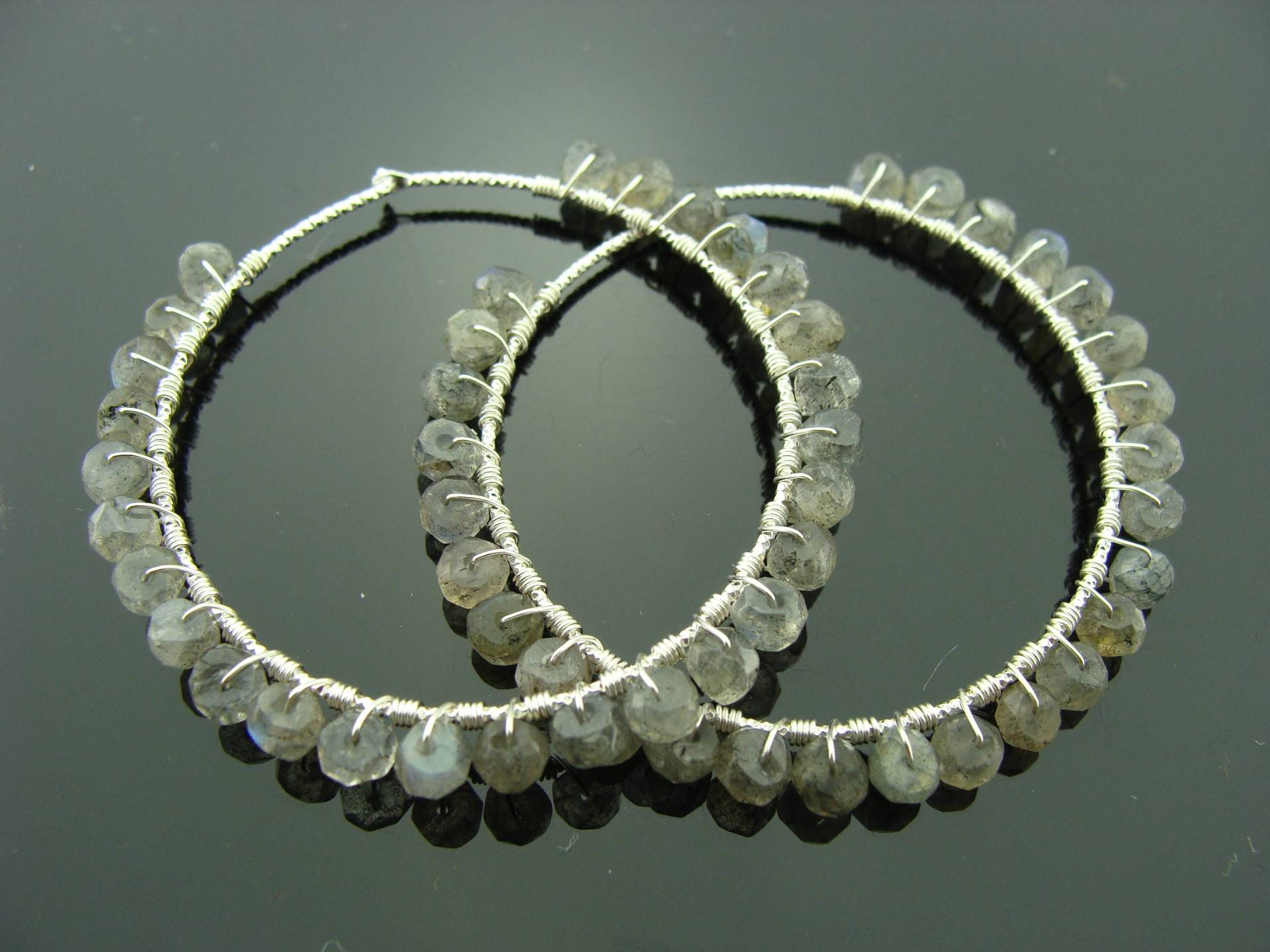 Labradorit Große Creolen 925 Sterling Silber Auffällige Edelstein Statement Schmuck Handgemachtes Geschenk Für Sie von VestaJewelry