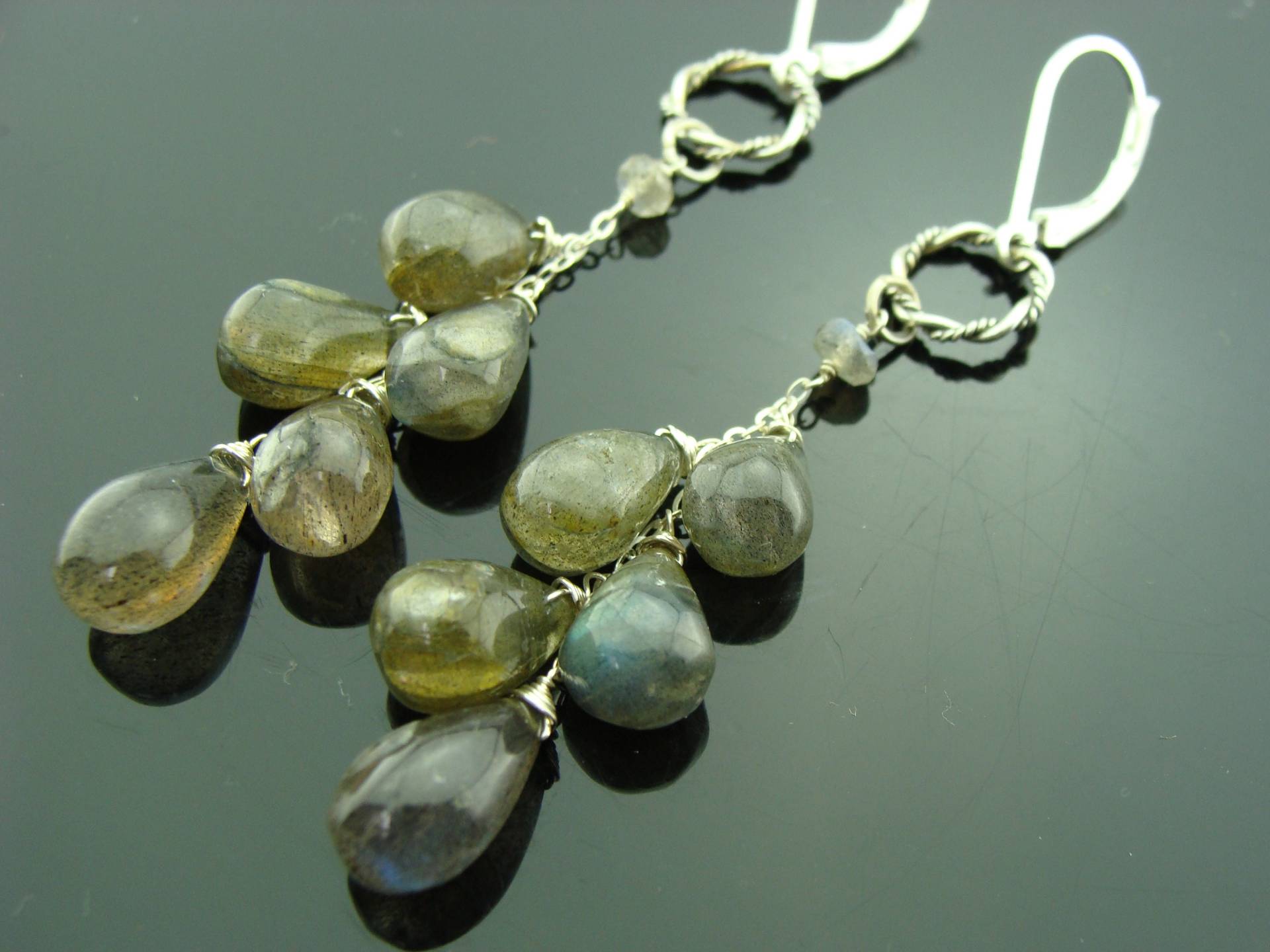 Labradorit Kaskade Ohrringe Lang Blitz Edelstein Tropfen 925 Sterling Silber Brisur Geschenk Für Sie Handgemacht von VestaJewelry