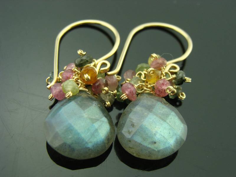 Labradorit & Wassermelonenturmalin 14K Gold Filled Oder 925 Sterlingsilber Ohrringe Auffälliges Edelstein Geschenk Für Sie von VestaJewelry