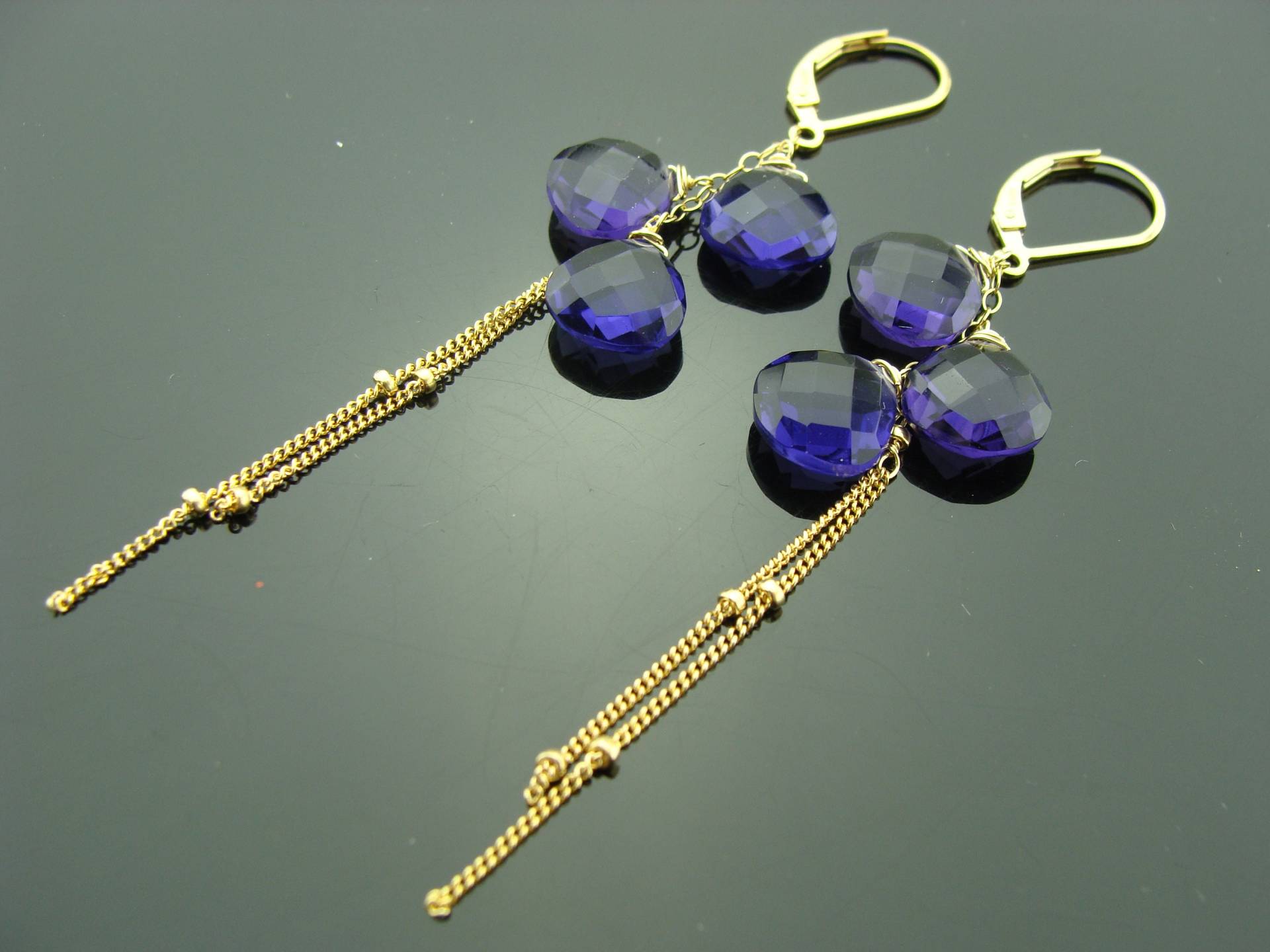 Lange Amethyst Quarz Tropfen 14K Gold Filled Leverback Ohrringe Lila Edelstein Schmuck Handgemachtes Geschenk Für Sie von VestaJewelry