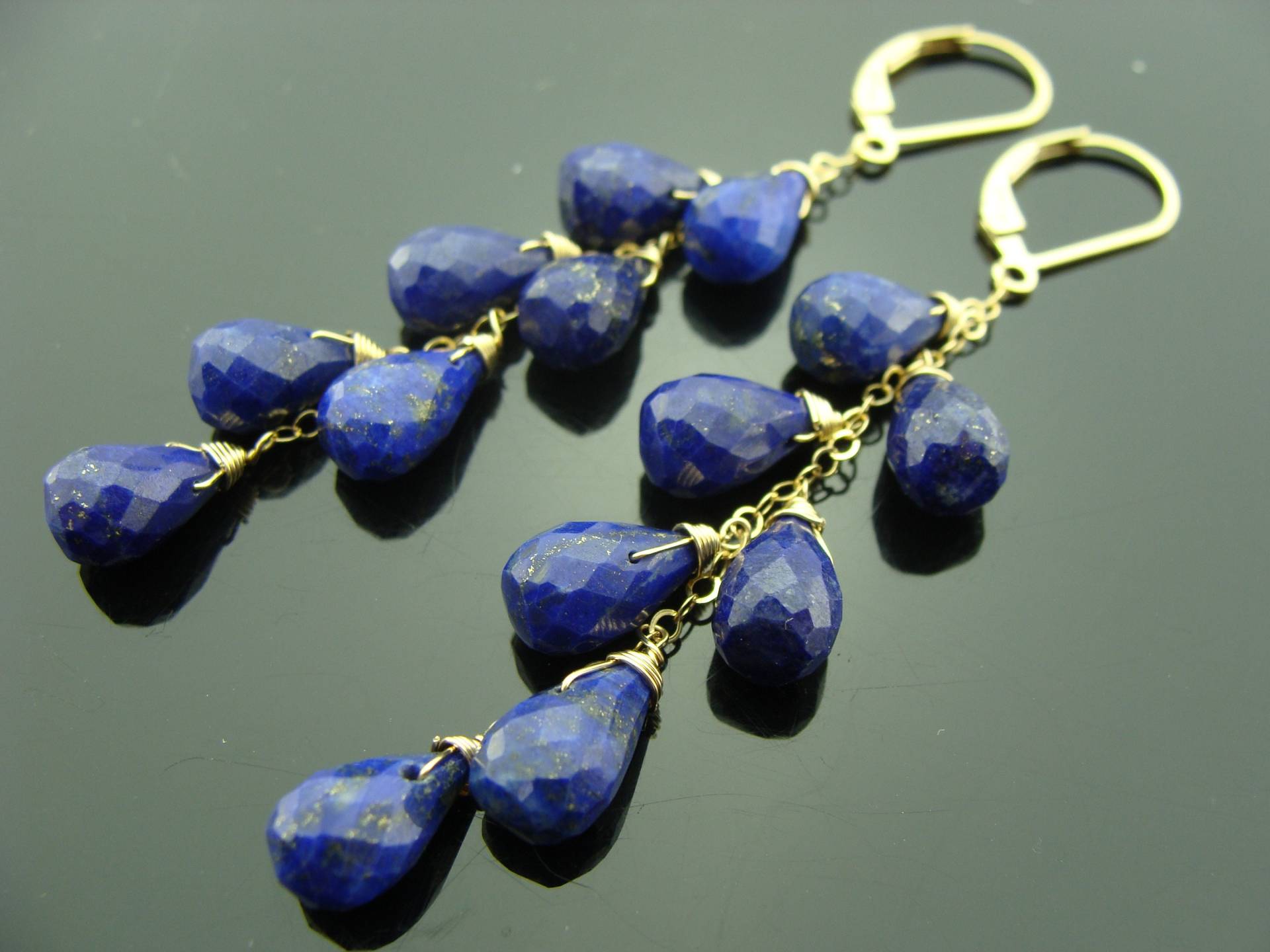 Lange Lapis Lazuli Kaskade 14K Gold Filled Oder Sterling Silber Leverback Ohrringe Blauer Edelstein Baumeln Handgemachtes Geschenk Für Sie von VestaJewelry