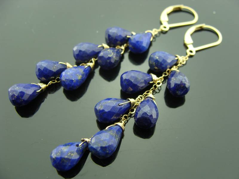 Lange Lapis Lazuli Kaskade 14K Gold Filled Oder Sterling Silber Leverback Ohrringe Blauer Edelstein Baumeln Handgemachtes Geschenk Für Sie von VestaJewelry