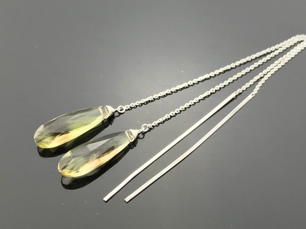 Lange Zitronenquarz Tropfen Ohrringe 925 Sterling Silber Ohrgewinde Leichtes Edelstein Geschenk Für Sie von VestaJewelry