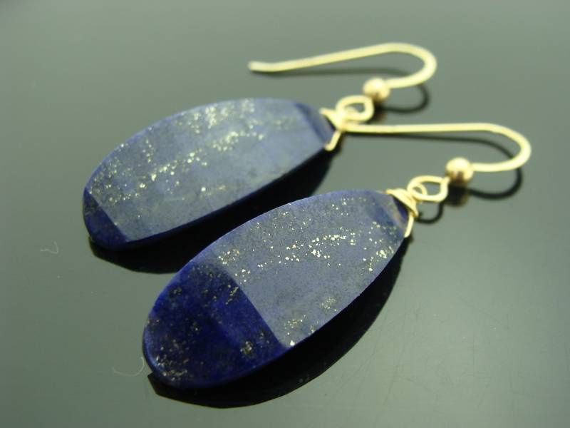 Lapis Lazuli Blütenblatt Ohrringe Große Edelstein Baumeln 14K Solid Gold Mutige Statement Schmuck Geschenk Für Sie von VestaJewelry