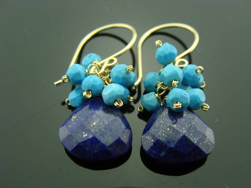 Lapis Lazuli & Türkis Cluster Ohrringe 14K Gold Filled Oder Sterling Silber Blauer Edelstein Schmuck Handgemachtes Boho Geschenk Für Sie Lapis Lazuli & Türkis Cluster Ohrringe 14K Gold Filled Oder Sterling Silber Blauer Edelstein Schmuck Handgemachtes Boho Geschenk Für Sie von VestaJewelry