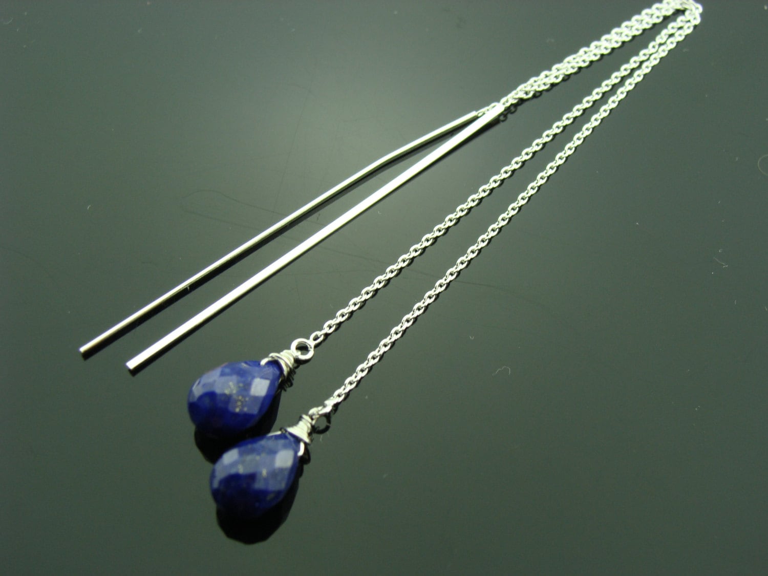 Lapislazuli Tropfen Ohrringe 925 Sterling Silber Ohrgewinde Edelstein Einfädler von VestaJewelry