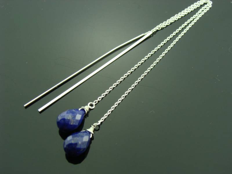 Lapislazuli Tropfen Ohrringe 925 Sterling Silber Ohrgewinde Edelstein Einfädler von VestaJewelry