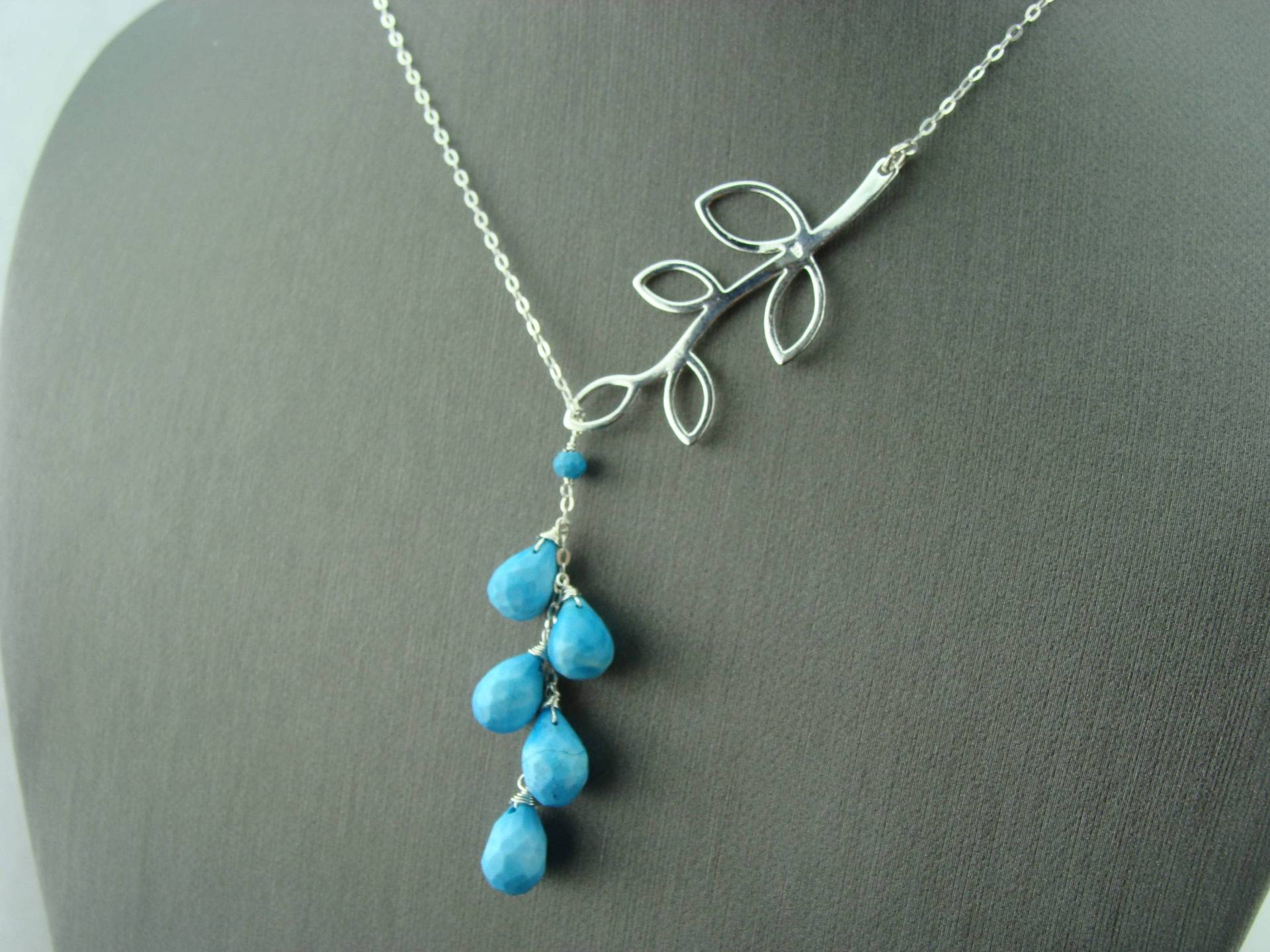 Lariat Halskette 925 Sterling Silber Blaue Edelstein Kaskade Natur Inspirierter Schmuck Geschenk Für Sie von VestaJewelry