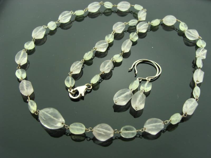 Pastell Rosenquarz Und Prasiolith Schmuck Set 925 Sterling Silber Halskette Ohrringe Zierliches Edelstein Geschenk Für Sie von VestaJewelry