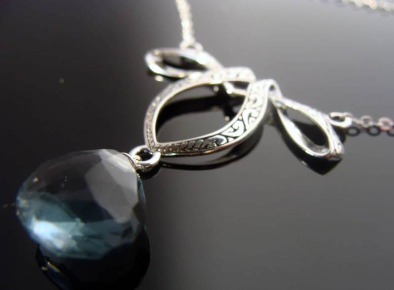 Petrol Blau Quarz Bogen Halskette 925 Sterling Silber Anhänger Zierlicher Edelstein Schmuck von VestaJewelry