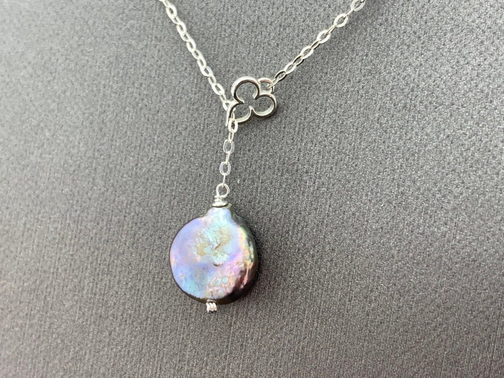 Pfau Münzperle Lariat Halskette 925 Sterling Silber Lange Elegante Schichting Schmuck Geschenk Für Sie von VestaJewelry