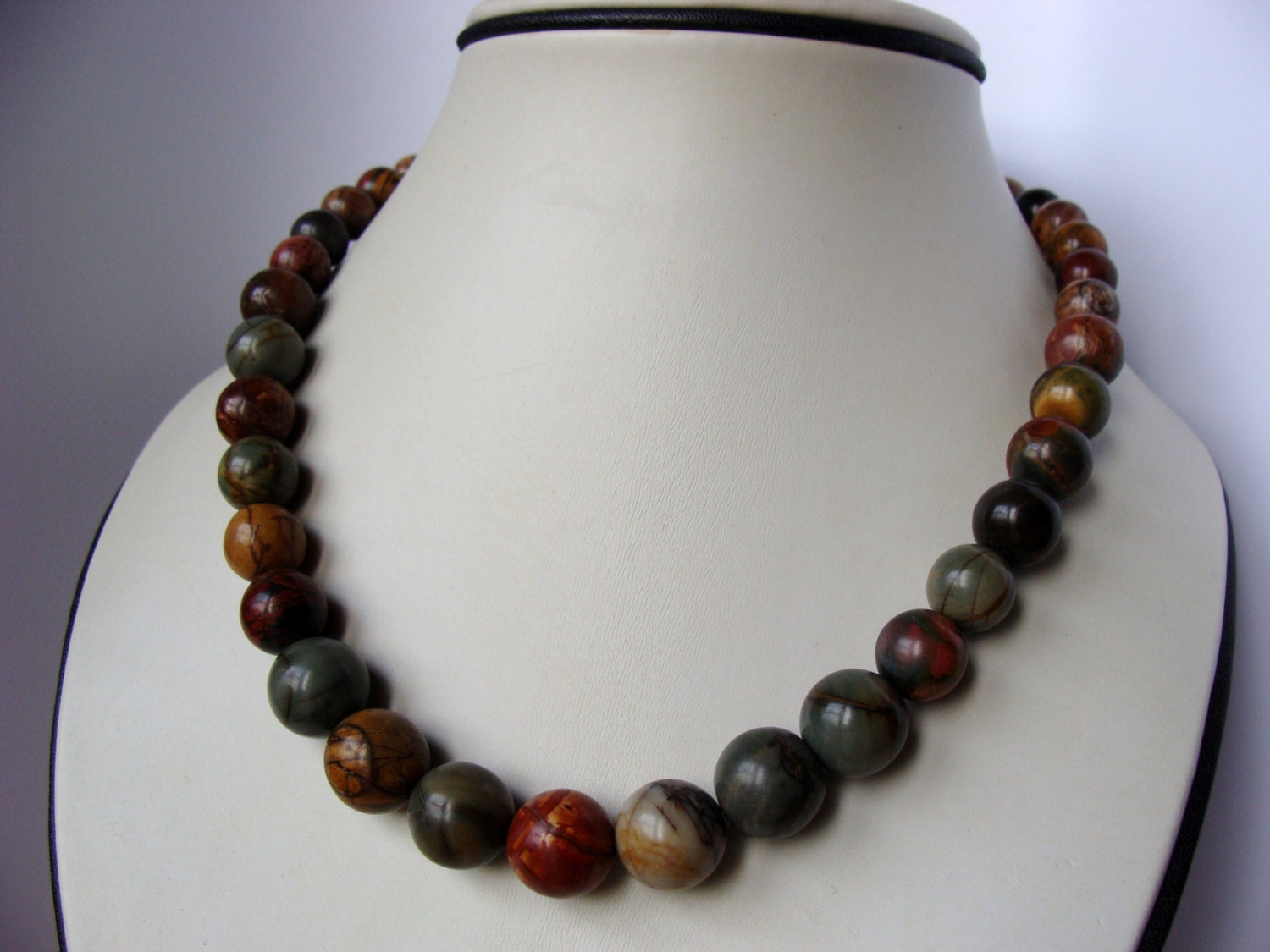 Picasso Jaspis Halskette Abgestufte Edelstein Perlen 925 Sterling Silber Schmuck Naturstein Statement von VestaJewelry