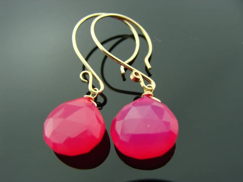 Pinke Chalcedon Ohrringe Facettierte Edelstein Tropfen 14K Gold Filled Oder 925 Sterling Silber von VestaJewelry