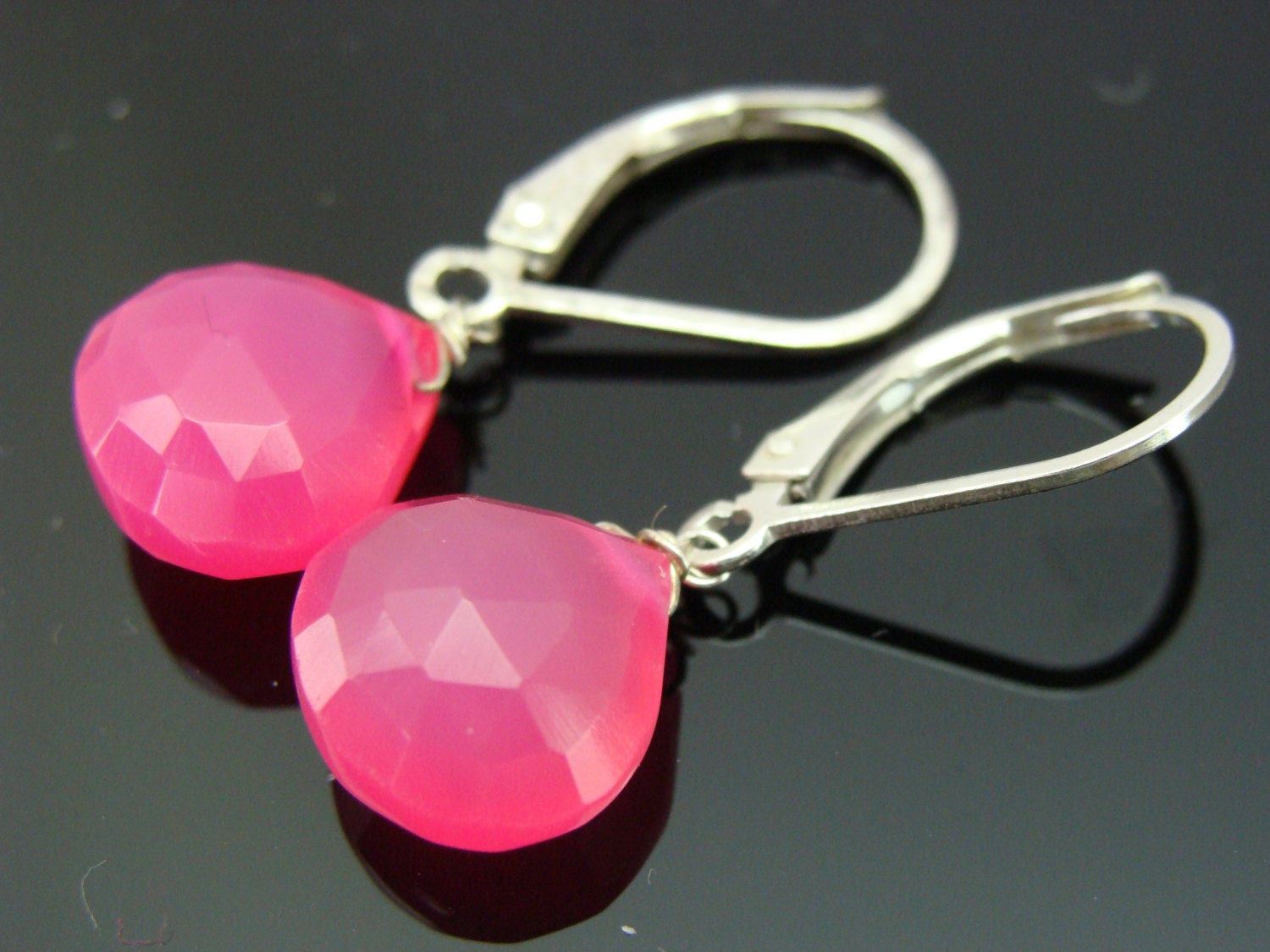 Pink Chalcedon Ohrringe 925 Sterling Silber Brisur Heller Edelstein Schmuck von VestaJewelry