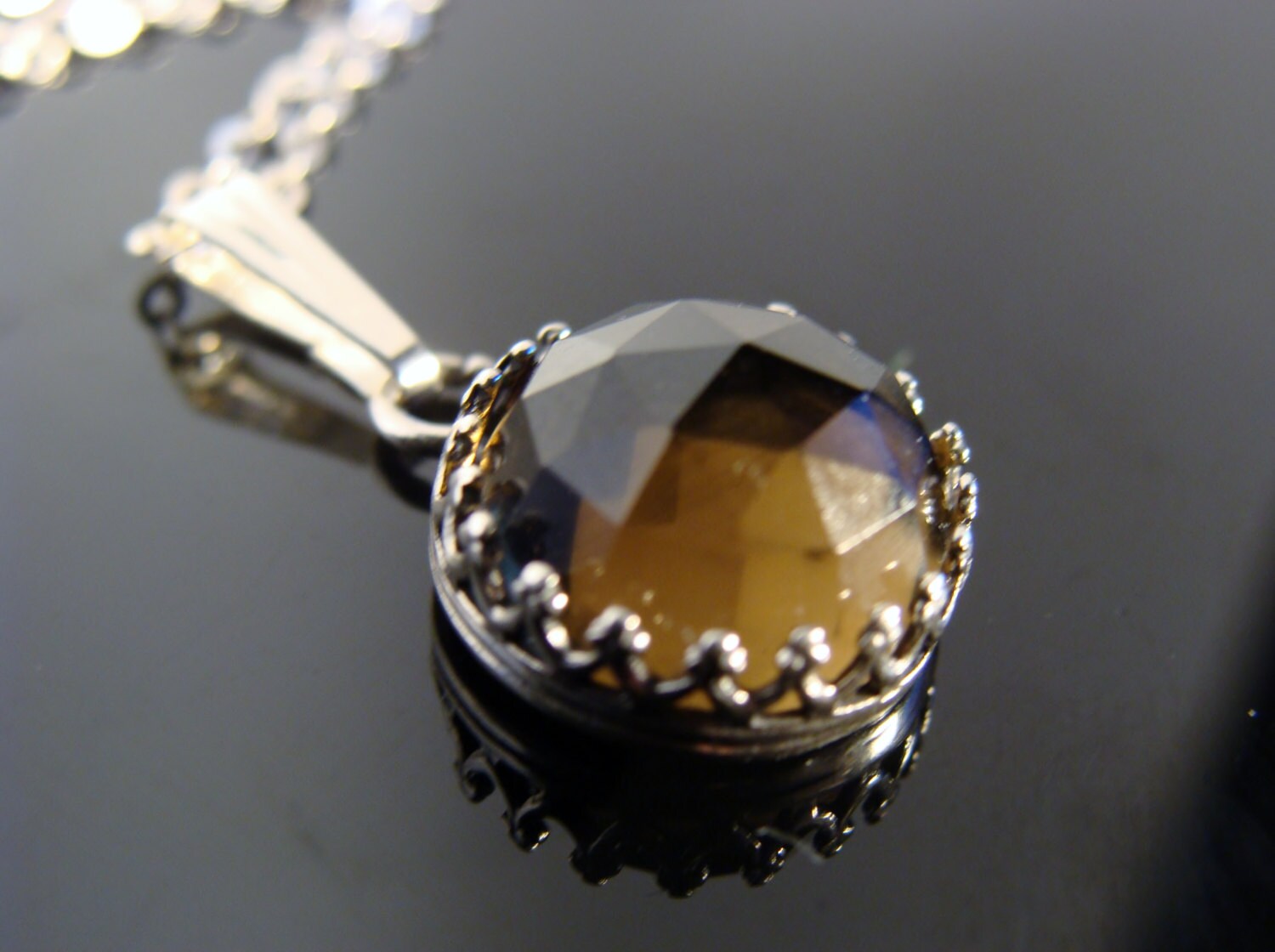 Rauchquarz Anhänger Facettierte Edelstein Halskette Lünette Set 925 Sterling Silber Braun Schmuck von VestaJewelry