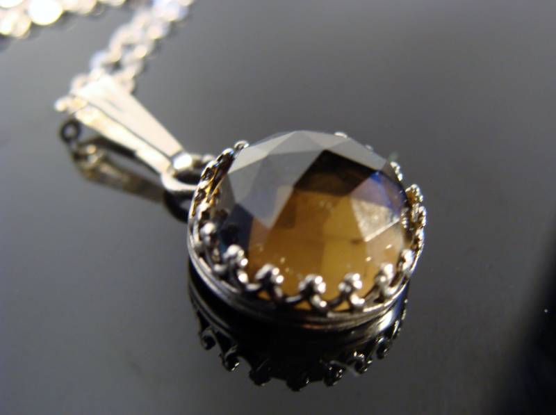 Rauchquarz Anhänger Facettierte Edelstein Halskette Lünette Set 925 Sterling Silber Braun Schmuck von VestaJewelry