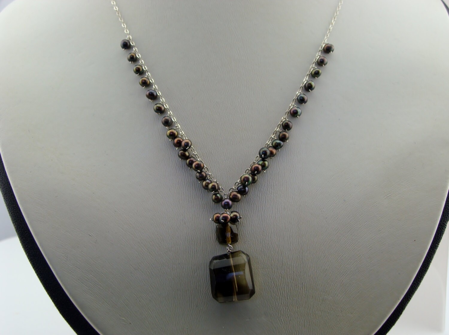 Rauchquarz & Braune Süßwasserperlen Halskette 925 Sterling Silber Edelstein Schmuck Zierliche Handgefertigte von VestaJewelry