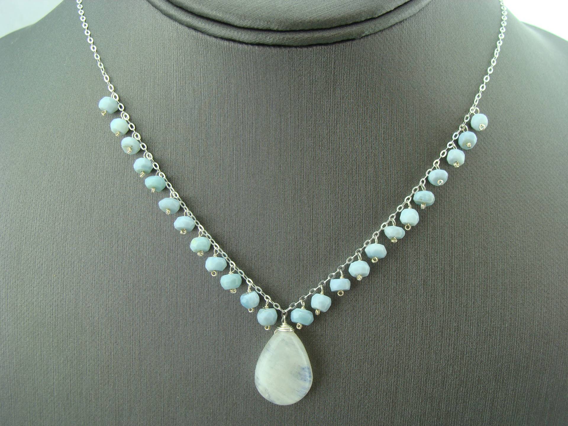 Regenbogen Mondstein & Blauer Boulder Opal Halskette 925 Sterling Silber Auffälliger Edelstein Juni Birthstone Geschenk Für Sie von VestaJewelry