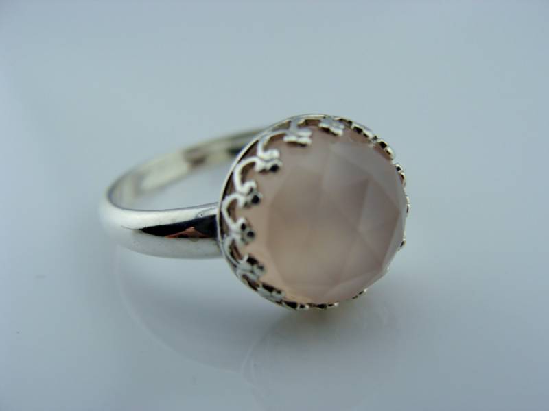 Rose Cut Pink Chalcedon Ring 925 Sterlingsilber Größe 7 Edelstein Statement Soft Blush Schmuck Geschenk Für Sie von VestaJewelry