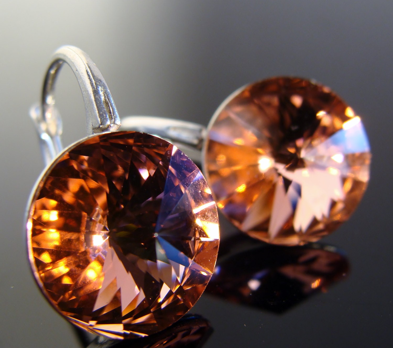 Rose Peach Swarovski Ohrringe 10 Mm Rivoli Kristall 925 Sterling Silber Brisuren Funkelnde Ohrhänger von VestaJewelry