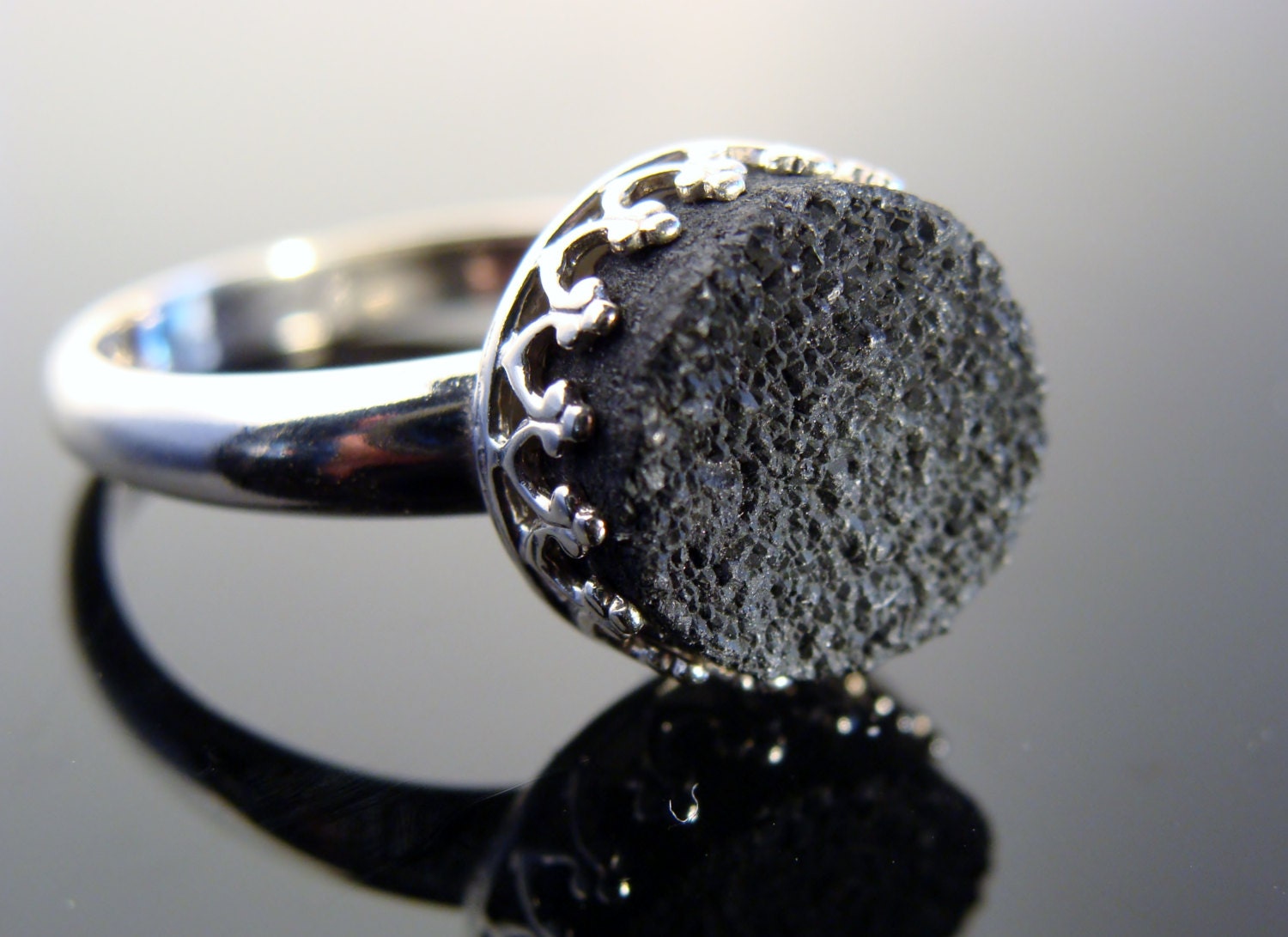 Schwarz Druzy Quarz Ring 925 Sterling Silber Edelstein Größe 7 Funkelnder Natürlicher Kristall Geschenk Für Sie von VestaJewelry