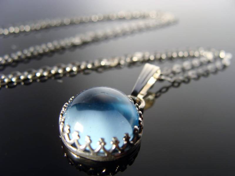 Sky Blue Topas Bezel Set Halskette 925 Sterling Silber Anhänger von VestaJewelry