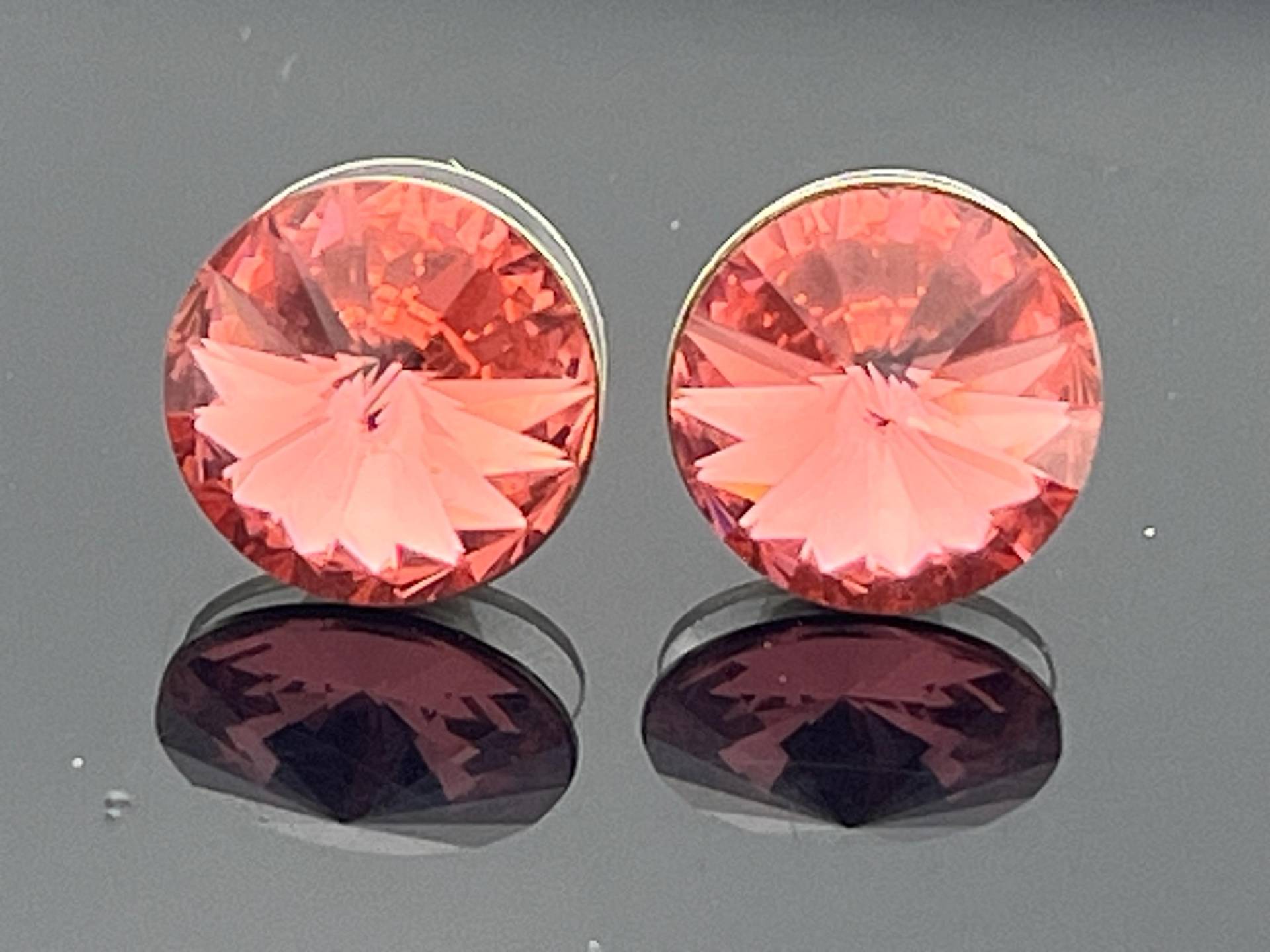 Sterling Silber Swarovski Crystal Rose Peach 12 Mm Rivoli Post Stud Ohrringe von VestaJewelry
