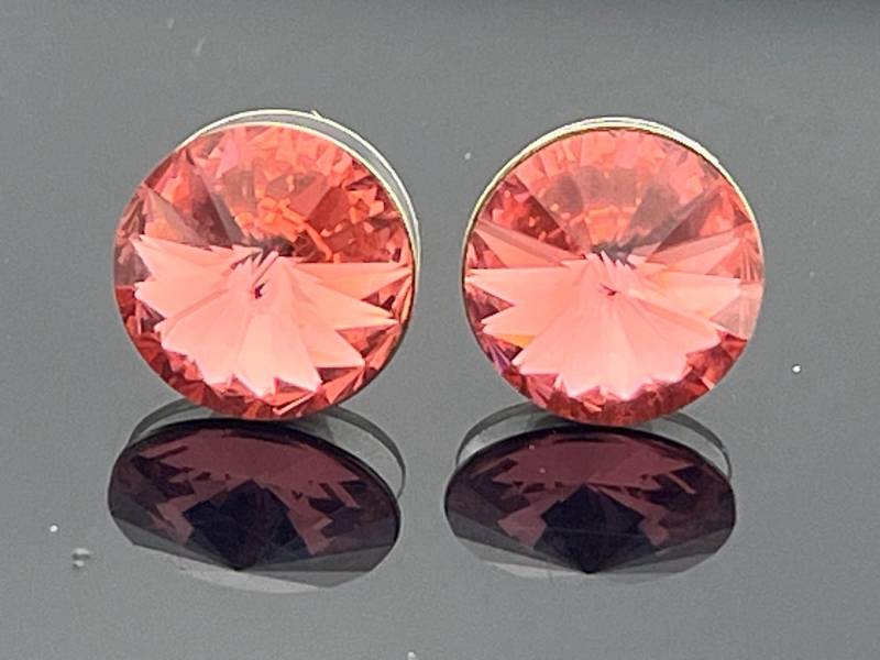 Sterling Silber Swarovski Crystal Rose Peach 12 Mm Rivoli Post Stud Ohrringe von VestaJewelry